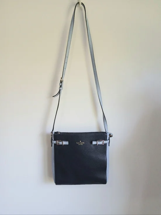 Kate Spade- Navy Blue/Light Blue-Two-toned-Pebbled Leather-Crossbody Bag - Picture 2 of 15